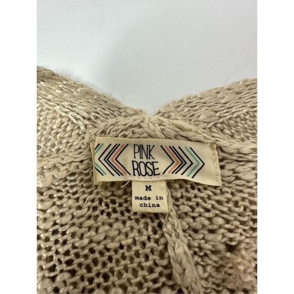 Pink Rose Bohemian Multistrip Cardigan Open Front Brown Cream Size Medium - Picture 4 of 13